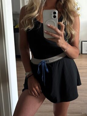 Blue Dress/Romper with Striped Waist Tie